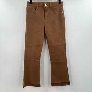 FRAME Le Crop Mini Bootcut Coated Stagger Hem Jeans in Latte, Size 27